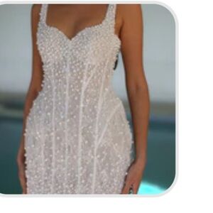 Pearl-Embellished White Wedding Dress